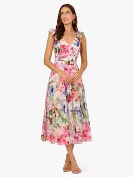Платье на бретельке с цветочными рюшами Adrianna Papell, слоновая кость/разноцветный