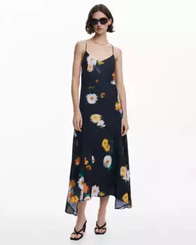 Платье на бретелях из шифона с цветочным принтом Desigual, черный