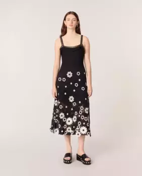 Платье на бретелях с цветочным вязаным узором Maje, черный