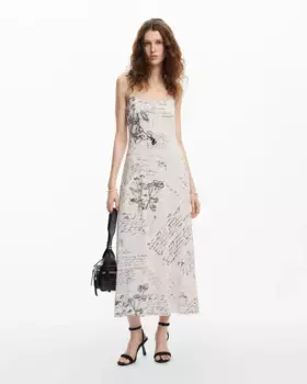 Платье на бретелях с газетным принтом Desigual, белый