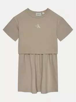 Платье на каждый день свободного кроя Calvin Klein Jeans, бежевый