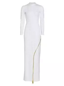 Платье на молнии с вышивкой кристаллами Christian Cowan, слоновая кость