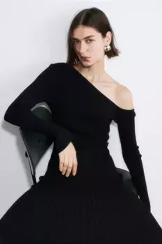 Платье на одно плечо из эластичного трикотажа H&M, черный