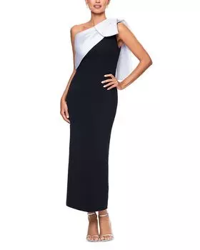 Платье на одно плечо с бантом AQUA, черный