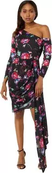 Платье на одно плечо с цветочным принтом ONE33 Social, цвет Black Multi