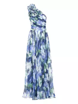 Платье на одно плечо с цветочным принтом Costarellos, синий