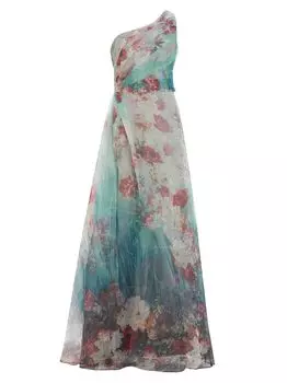 Платье на одно плечо с цветочным принтом Rene Ruiz Collection, аква