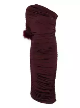 Платье на одно плечо с отделкой из перьев Mugler, красный