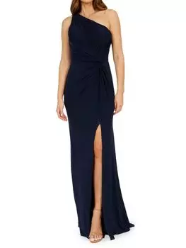 Платье на одно плечо с разрезом спереди Rene Ruiz Collection, темно-синий