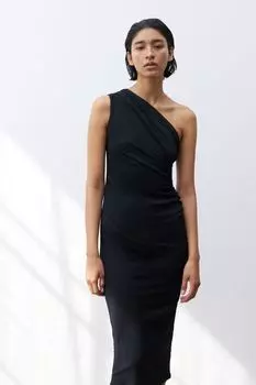 Платье на одно плечо с рюшами H&M, черный