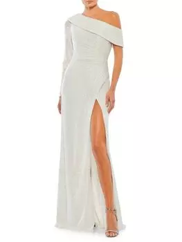 Платье на одно плечо с высоким разрезом и пайетками Mac Duggal, белый