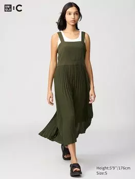 Платье на плиссированных бретелях Uniqlo, зеленый