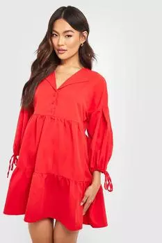 Платье на пуговицах через свободное платье Boohoo, красный