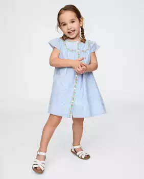 Платье на пуговицах и вышитой цветочной детали Gap, голубой