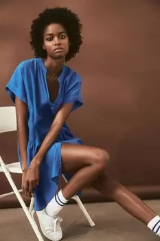 Платье на пуговицах из жатой ткани H&M, синий