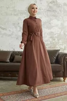 Платье на пуговицах с поясом Alerya - горько-коричневый InStyle, темно-синий