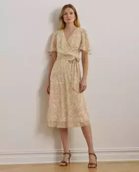 Платье на запах с бантом на талии Lauren Ralph Lauren, цвет Crema
