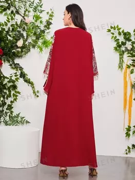 Платье Najma, цветочный принт и узор пейсли, асимметричные манжеты, отделка кисточками Shein, красный