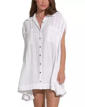 Платье-накидка для плавания с пуговицами спереди большого размера Elan, белый