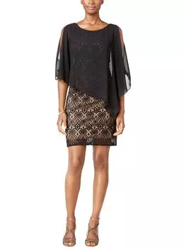 Платье-накидка для женщин Petites из кружева и смешанной техники Connected Apparel, черный/золотой