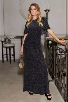 Платье накидка из бархата с короткими рукавами и сборками спереди длиной миди Friends Like These, черный