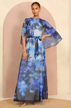 Платье накидка макси с принтом Love & Roses, синий
