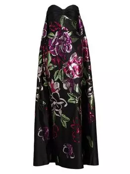 Платье-накидка с пайетками без бретелек Marchesa Notte, черный