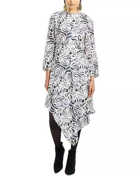 Платье Natori из смесового шелка с асимметричной драпировкой и разрезом на рукавах, белый