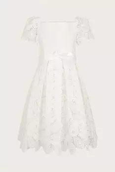 Платье натурального цвета из кружева гипура с квадратным вырезом Monsoon