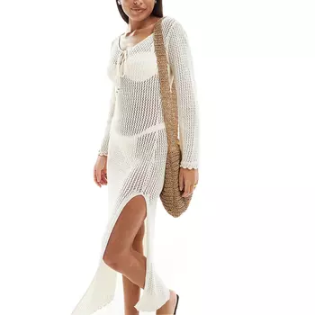 Платье New Look Long Sleeve Key Hole Maxi, белый