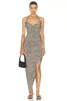 Платье Norma Kamali Cayla Side Drape Gown, цвет BB Leopard