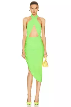 Платье Norma Kamali Cross Halter Side Drape, цвет Neon Green