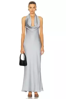 Платье Norma Kamali Halter Drape Bias Gown, серебряный