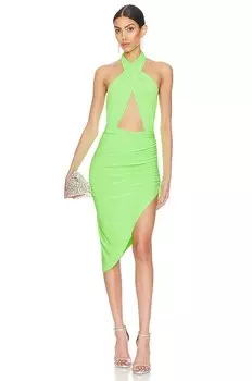 Платье Norma Kamali Halter Side Drape, цвет Neon Green