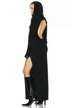 Платье Norma Kamali Hooded Open Back Long Sleeve Side Slit Gown, черный
