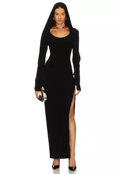 Платье Norma Kamali Hooded Open Back Long Sleeve Side Slit Gown, черный