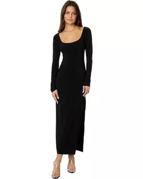 Платье Norma Kamali Long Sleeve Deep Scoop Neck Side Slit Gown, черный