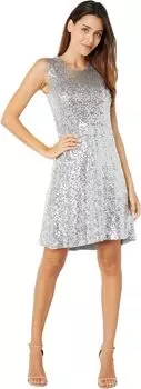 Платье Norma Kamali Overlapping Sequin Sleeveless Swing Dress, серебряный