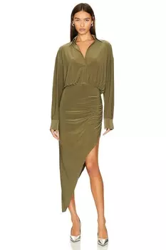 Платье Norma Kamali Oversized Boyfriend Shirt Side Drape Gown, милитари