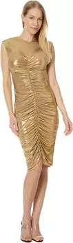 Платье Norma Kamali Sleeveless V Neck Shirred Front Dress To Knee, золотой