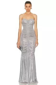 Платье Norma Kamali Slinky Fishtail Gown, серебряный