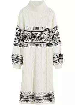 Платье норвежского трикотажа длиной до колена а-силуэта с рукавами-фонариками Bpc Bonprix Collection, белый