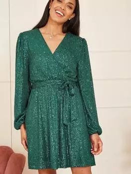 Платье-обертка mela london с поясом из блесток Yumi, зеленый