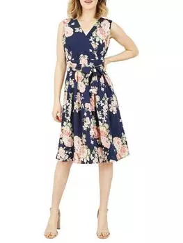 Платье-обертка с розовым принтом Yumi, темно-синий/разноцветный