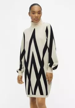 Платье Object OBJRAY L S ROLLNECK AOP NOOS, цвет sandshell
