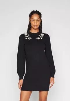 Платье Object ПЛАТЬЕ С ВЫШИВКОЙ OBJTHESS AND DIV, цвет black detail:sandshell embroidery