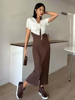 Платье облегающее Dazy в рубчик, коричневый