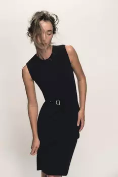 Платье облегающее из стрейч с поясом ZARA, черный