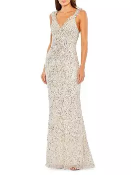 Платье-облегающее платье Ieena с оборками и пайетками Mac Duggal, цвет Ivory Silver