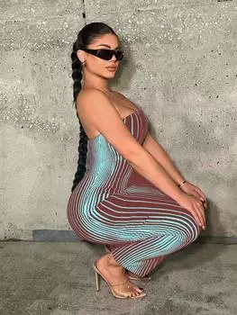 Платье облегающее Shein SXY в полоску, зеленый